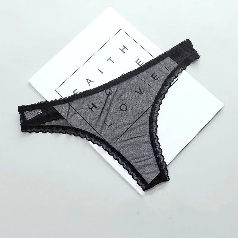 Women’s Lace Sheer Thong Panties – Seamless Low-Rise Mesh Lingerie