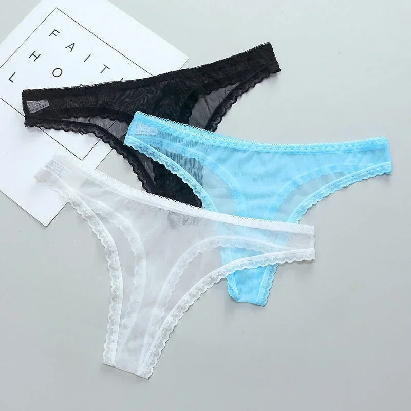 Women’s Lace Sheer Thong Panties – Seamless Low-Rise Mesh Lingerie