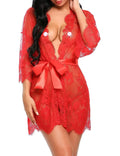 Sheer Lace Baby-doll Robe Set – V-Neck Lingerie & G-String