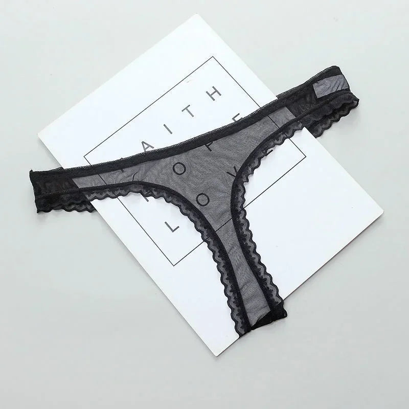 Women’s Lace Sheer Thong Panties – Seamless Low-Rise Mesh Lingerie