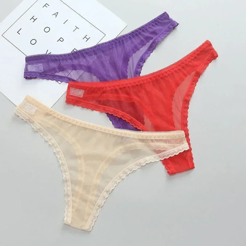 Women’s Lace Sheer Thong Panties – Seamless Low-Rise Mesh Lingerie