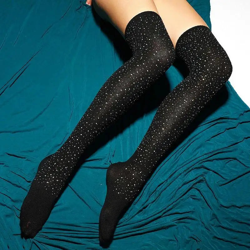 Rhinestone Thigh-High Stockings – Sexy Over-the-Knee Long Socks