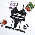 Women’s 4-Piece Mesh Lingerie Set with Garter Belt &amp; Thigh Cuffs