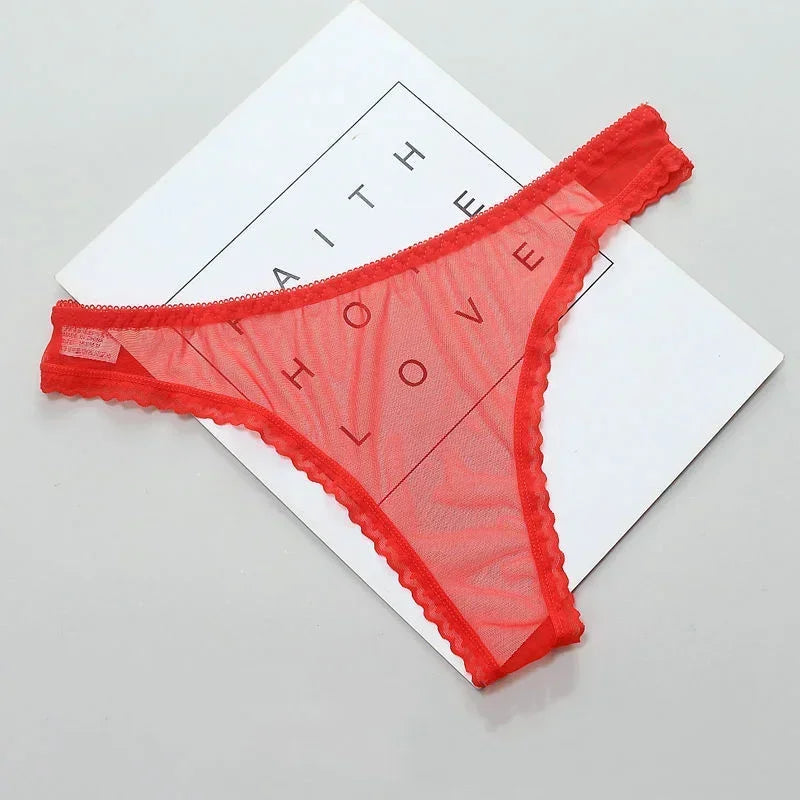 Women’s Lace Sheer Thong Panties – Seamless Low-Rise Mesh Lingerie