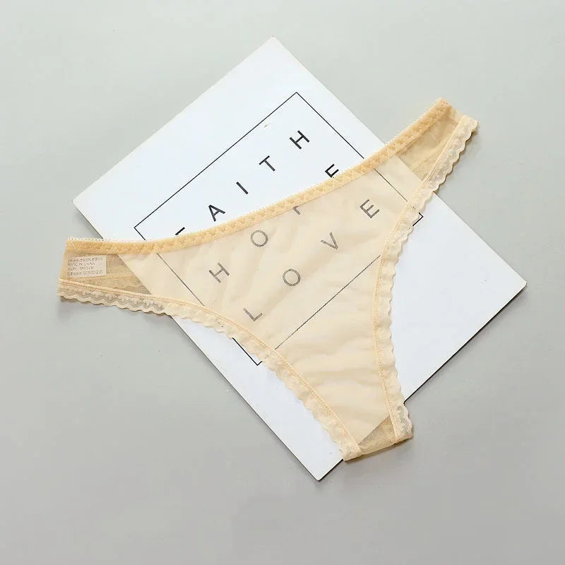 Women’s Lace Sheer Thong Panties – Seamless Low-Rise Mesh Lingerie
