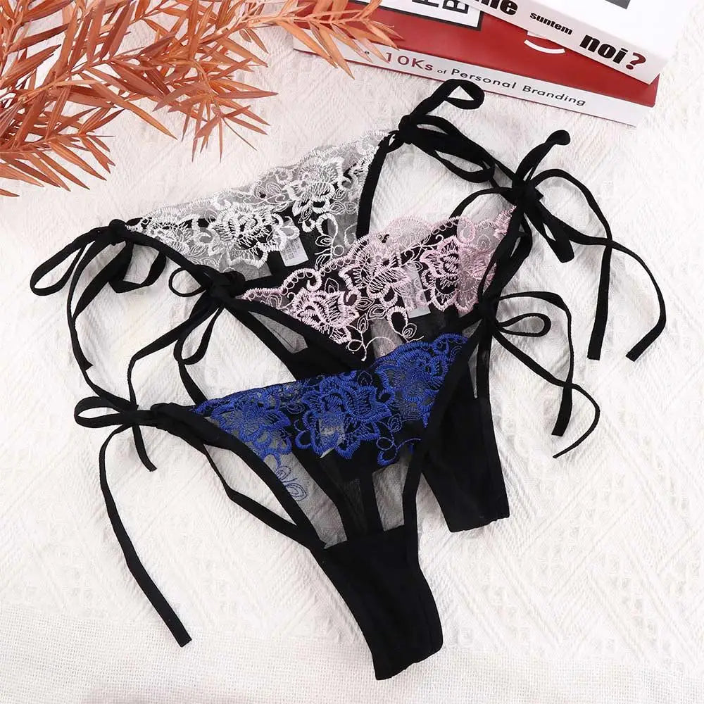 Women’s Embroidered Lace Panties – Sheer Lingerie Briefs