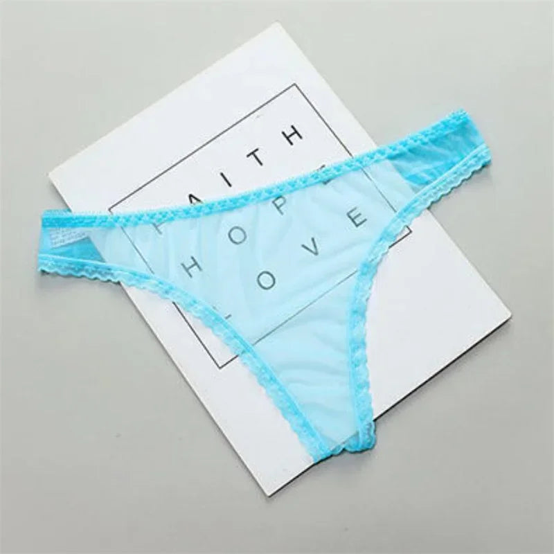Women’s Lace Sheer Thong Panties – Seamless Low-Rise Mesh Lingerie